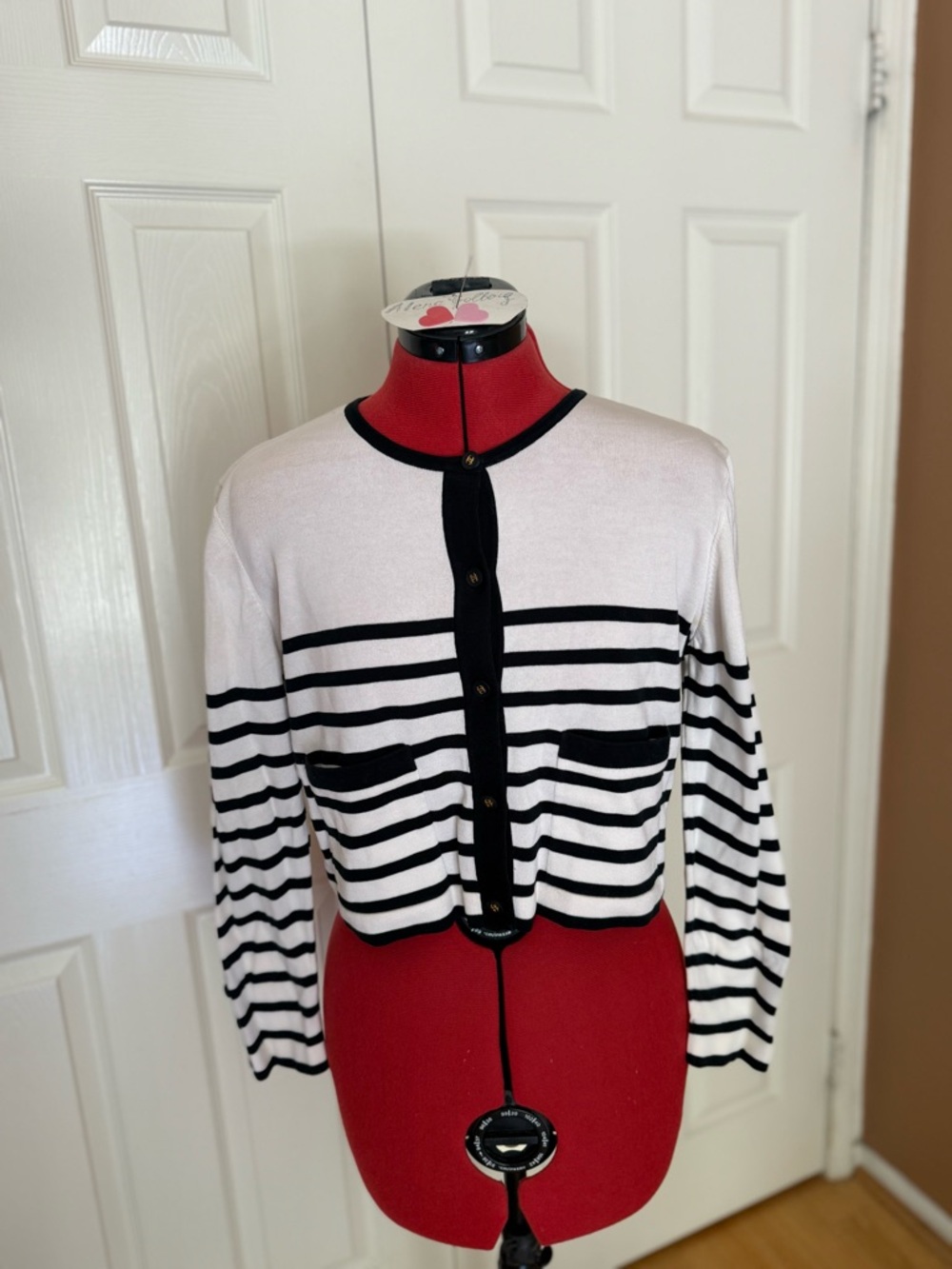 🔥CHANEL🔥 BOUTIQUE VINTAGE Black&White Striped Cardigan Karl Lagerfeld era